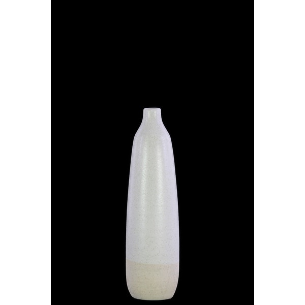 Ceramic Bottle Vase With Cream Banded Rim Bottom, White