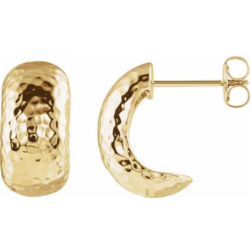 Curata 14k Yellow Gold Hammered Hoop Earrings