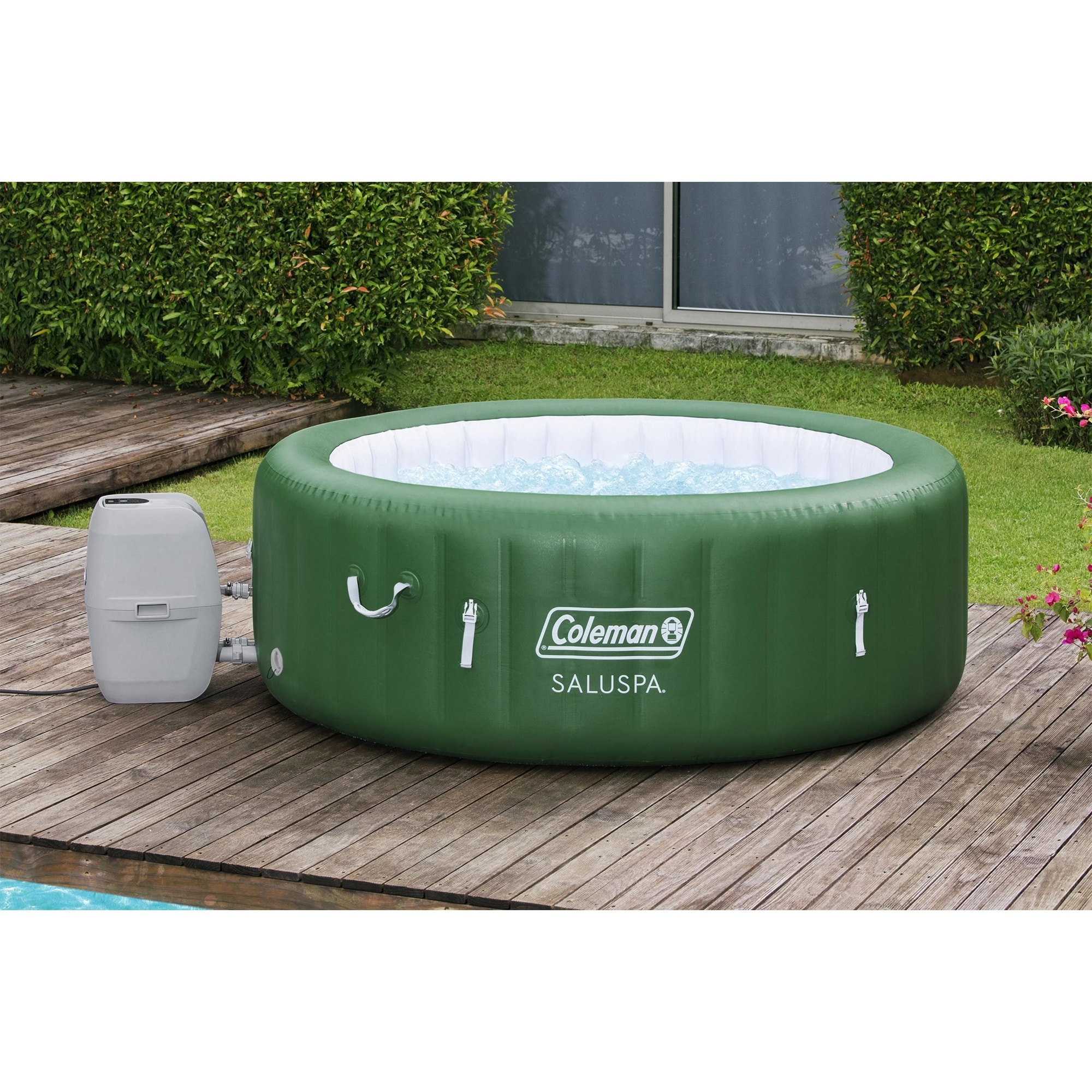 CO-Z Inflatable Hot Tub 4 Person Blow Up 120 Bubble Jets Cover, Green
