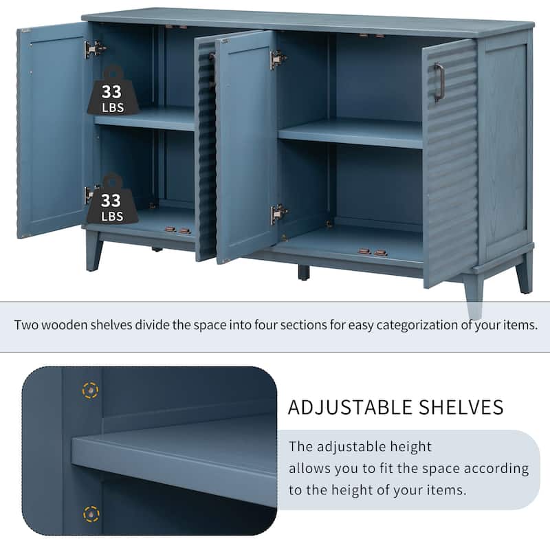 Sideboard with 4 Door Large Storage Buffet with Adjustable Shelves and Metal Handles for Kitchen