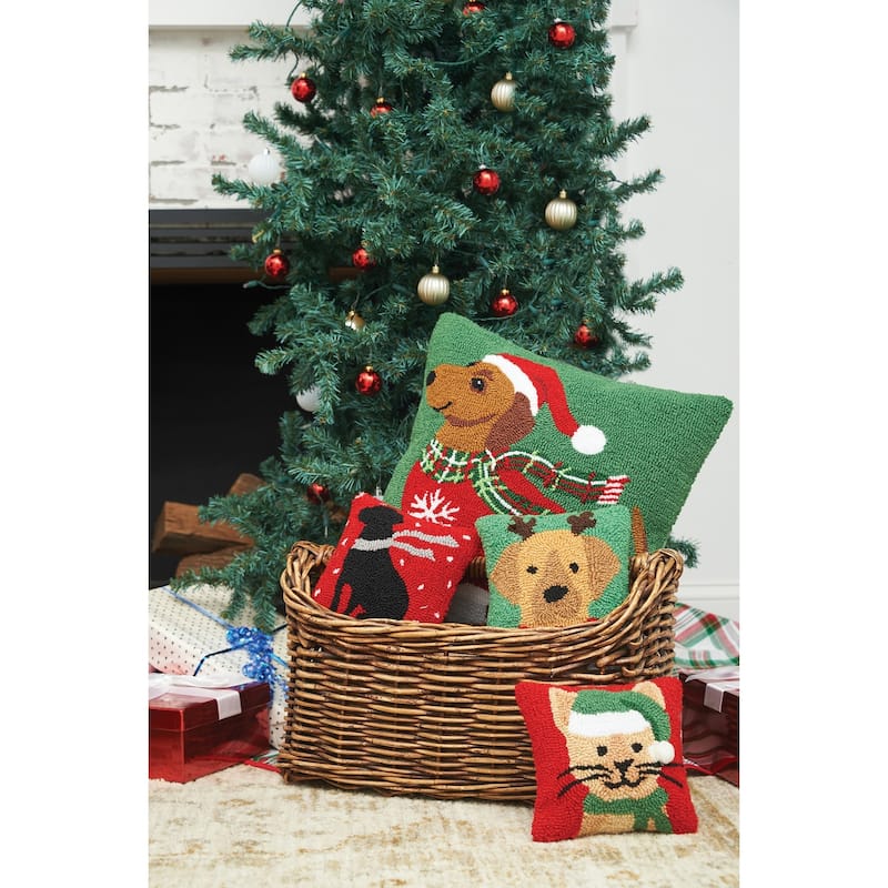 Reindeer Puppy Hooked Throw Pillow