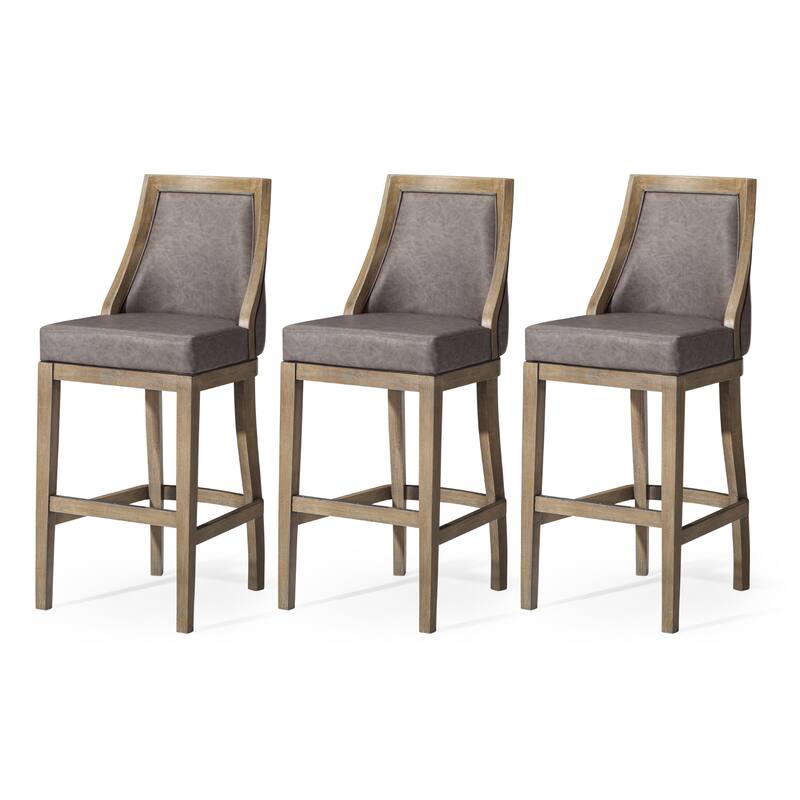 Maven Lane Vienna Swivel Kitchen Stool - Set of 3 - Reclaimed Oak Vegan Leather - Bar Height