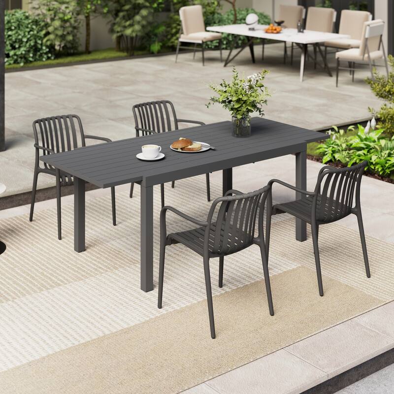 Outdoor Dining Set 5-Piece Stackable Plastic Lightweight Dining Armchair and Extendable Dining Table