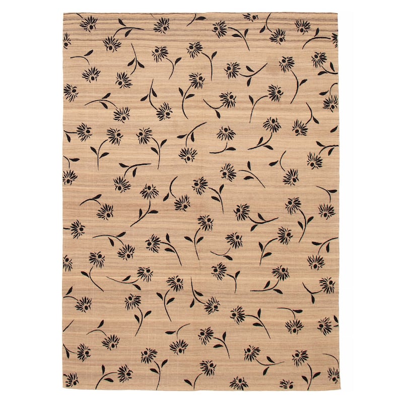 ECARPETGALLERY Flat-Weave Ankara FW Khaki Silk, Wool Kilim - 7'0 x 9'3 - Light Khaki - 7'0 x 9'3