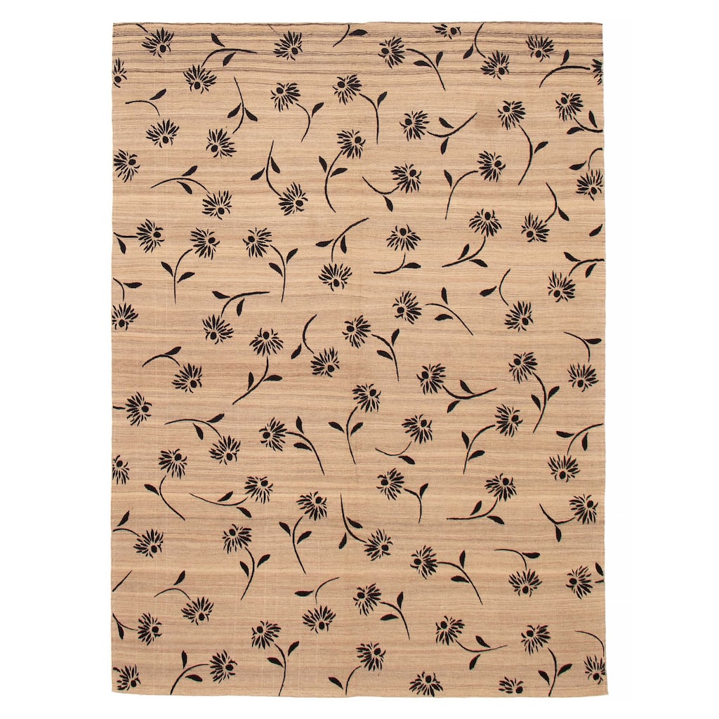 ECARPETGALLERY Flat-Weave Ankara FW Khaki Silk, Wool Kilim - 7'0 x 9'3