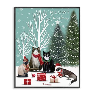 Stupell Festive Winter Cats Scene Framed Giclee Art Design By Elizabeth Tyndall