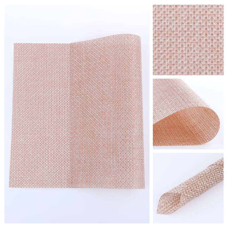Placemats Set of 6 PVC Placemats for Dining Table Decor Indoor Outdoor Kitchen Table Mat Wipe Clean - 18*12in - Pink