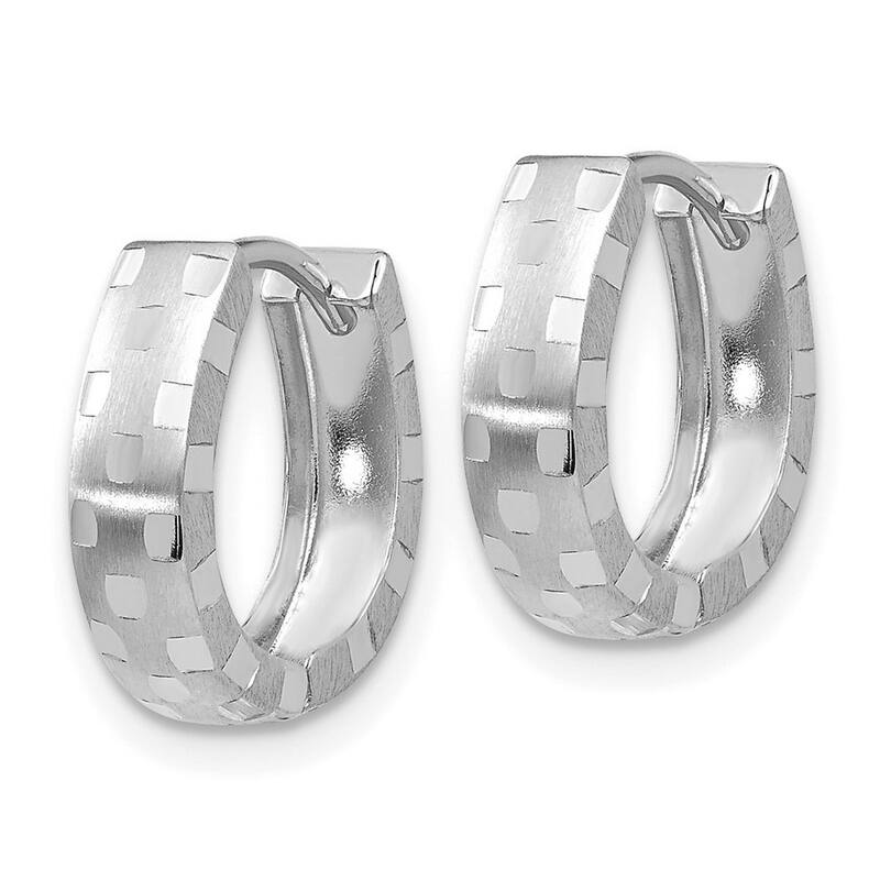 Curata 14k White Gold Sparkle-Cut 5x14mm Patterned Hinged Hoop Earrings