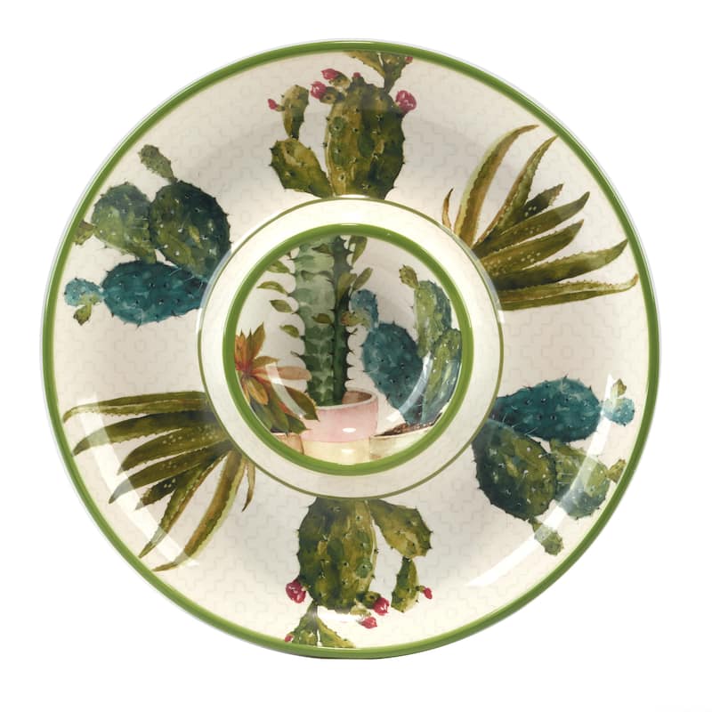 Certified International Cactus Verde Chip & Dip, 13.75" - 13.5" Diam x 1.5"