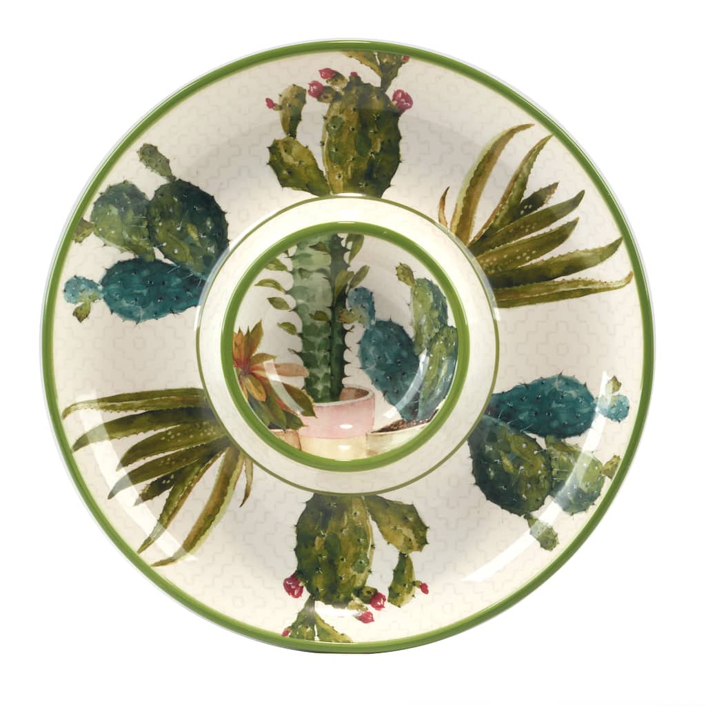 Certified International Cactus Verde Chip & Dip, 13.75" - 13.5" Diam x 1.5"