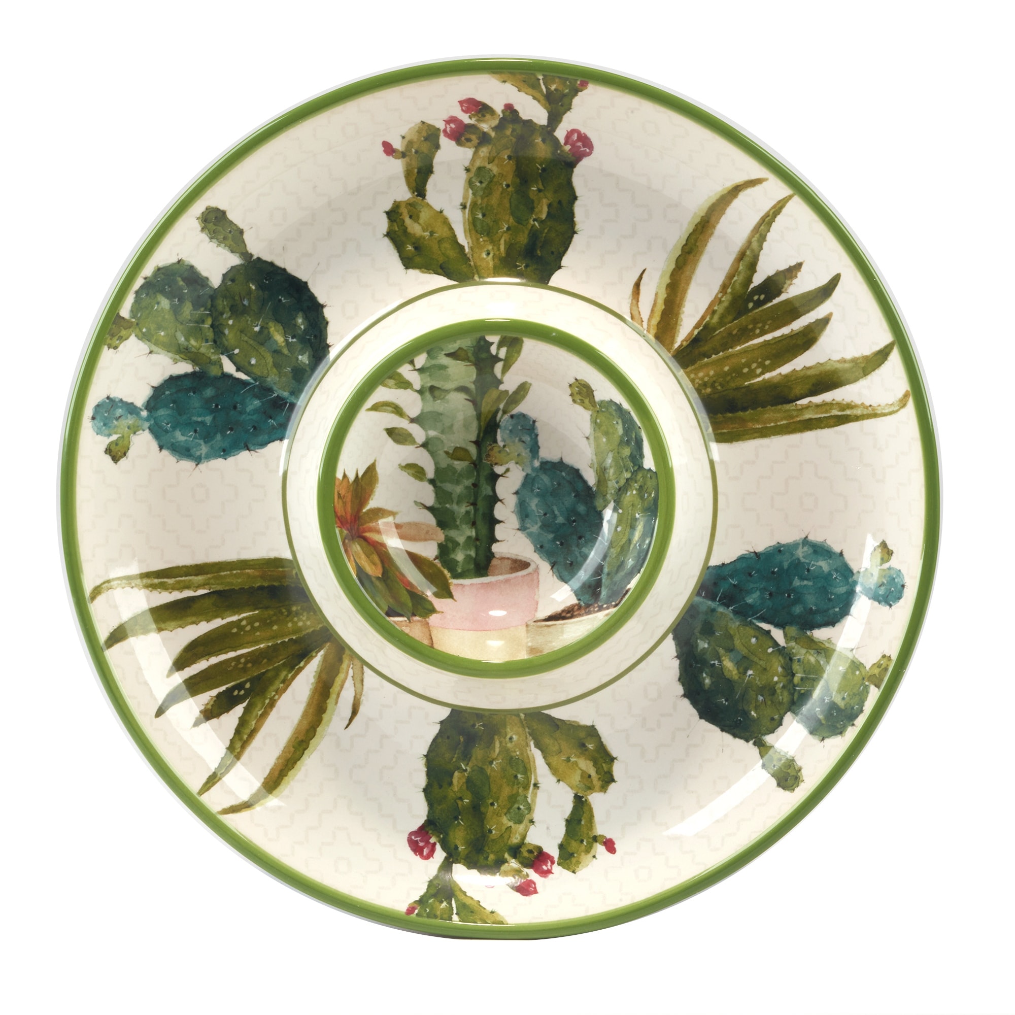 Certified International Cactus Verde Chip & Dip, 13.75" - 13.5" Diam x 1.5"