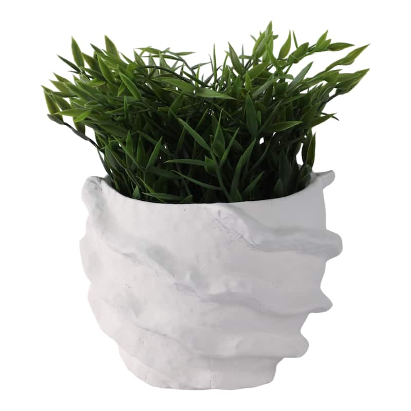 Pottery Planter Sculpted Textured Design Home Garden Decor - 5" White - 7" x 7" x 5.25"