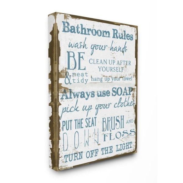 slide 2 of 7, Stupell 'Bathroom Rules' Brown and Blue Stretched Canvas Wall Art - 16 x 20 16 x 20