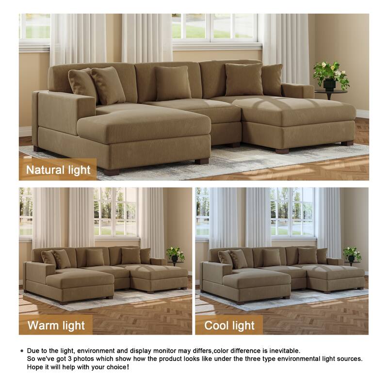 Upholstered Oversized Modular Sectional Sofa Set Corduroy Sleeper Sofa With Chaise