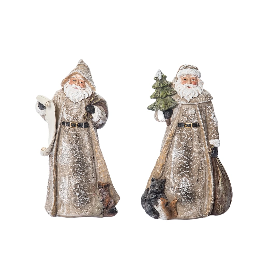 Transpac Resin Forest Santa Figurine Set of 2 Christmas Home Decorations