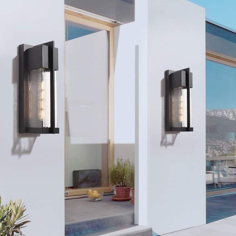 Maxax Black/Sand Black 13'' H Water Glass Outdoor Flush Mount with Dusk to Dawn (Set of 2) - Black/clear