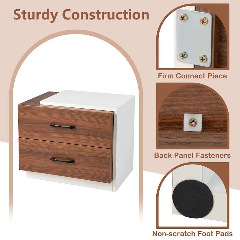 Gymax 2PCS Nightstand Bedside Side End Table w/ 2 Drawers for Bedroom