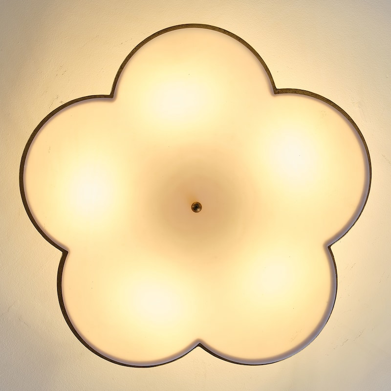 Vintage Distressed Gold 3-Light Flower Semi-Flush Mount Ceiling Light - 19.7-inch W x 9.3-inch H