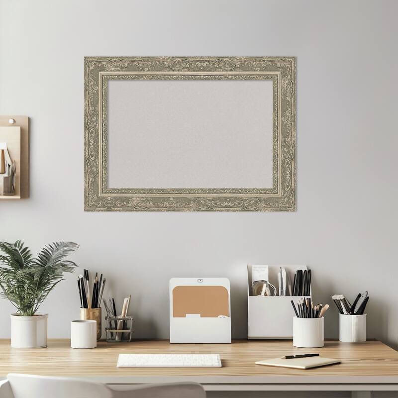 Filigree Silver Framed Cork Board - Bulletin Board, Organization Board, Pin Board