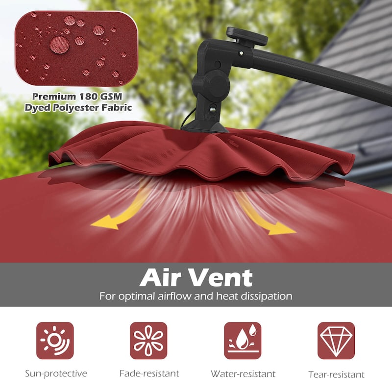 Costway 10 FT Solar Offset Hanging Umbrella Patio Cantilever Umbrella