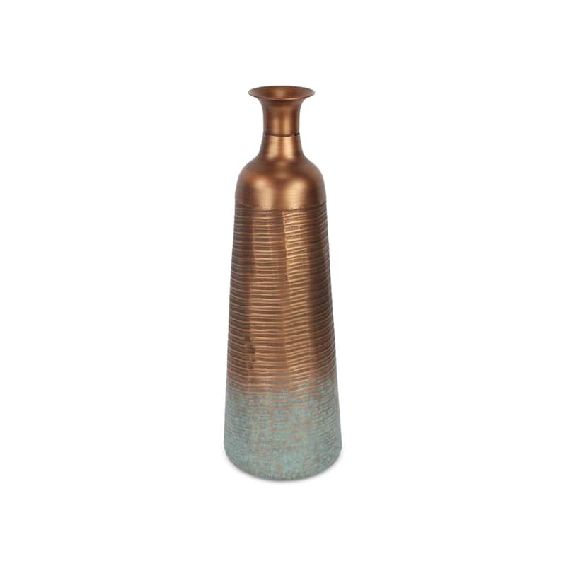 24" Copper And Teal Abstract Tapered Metal Table Vase - 7.50