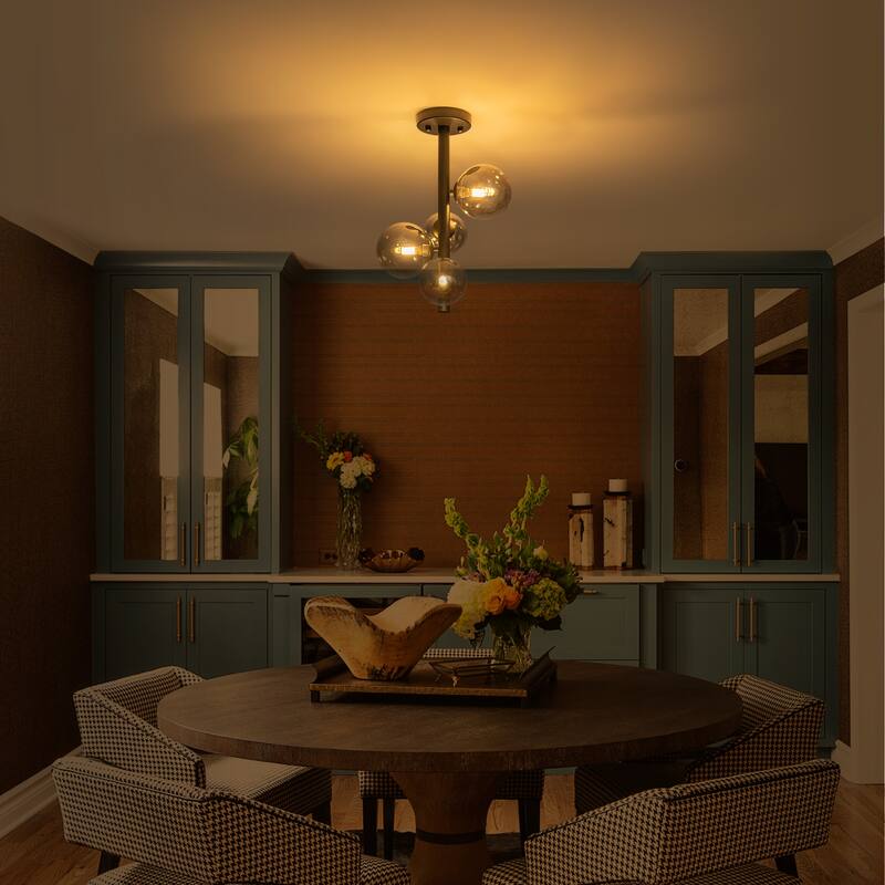 8 Lights Modern Semi-Flush Mount Ceiling Light Smoky Gray Glass Globe