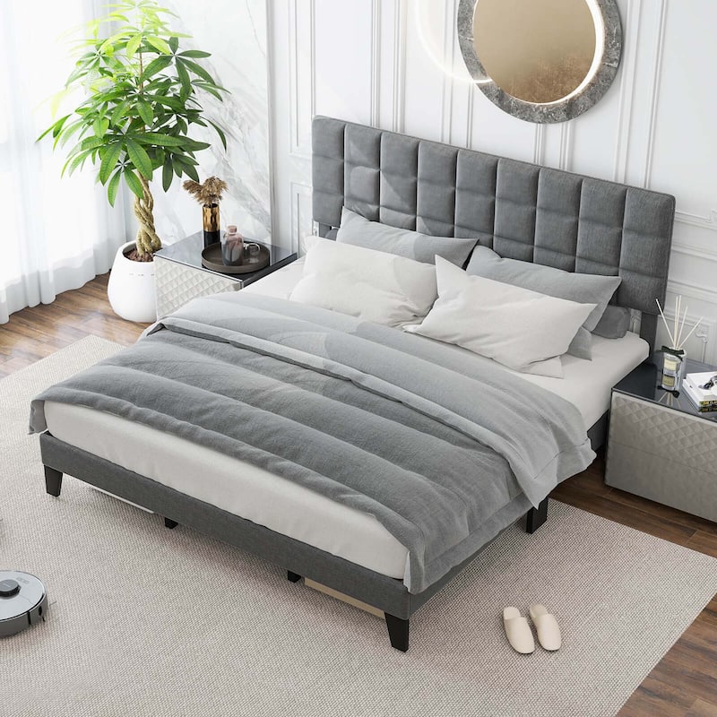 Costway Full/Queen/King Size Bed Frame Modern Linen Fabric Upholstered
