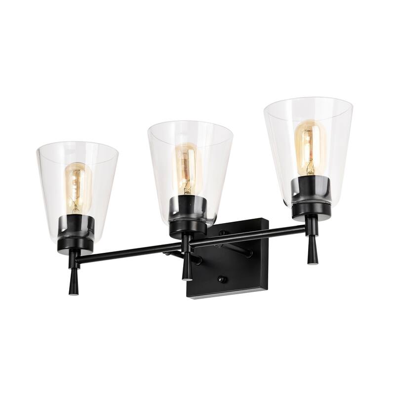 Matte Black 3-Light Modern Vanity Light with Clear Cone Glass Shades