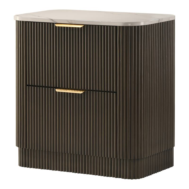 Furniture of America Alta Modern Dark Walnut 2-Drawer Nightstand with Artificial Marble Top
