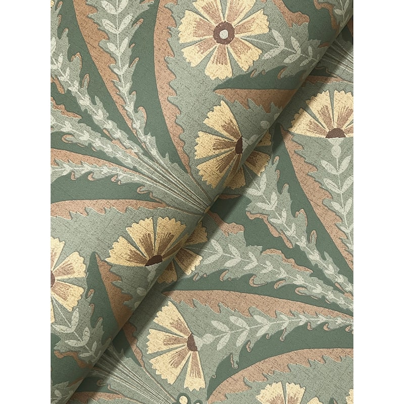 Chesapeake Tap Root Green Floral Damask Wallpaper