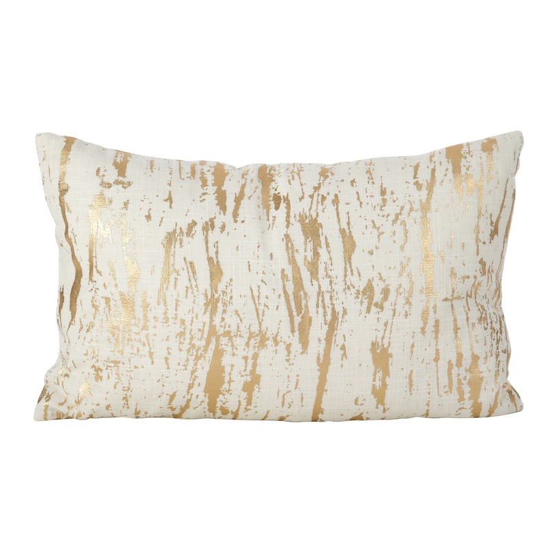 Distressed Metallic Foil Design Cotton Throw Pillow - 14"x22" - Feather Down - Gold