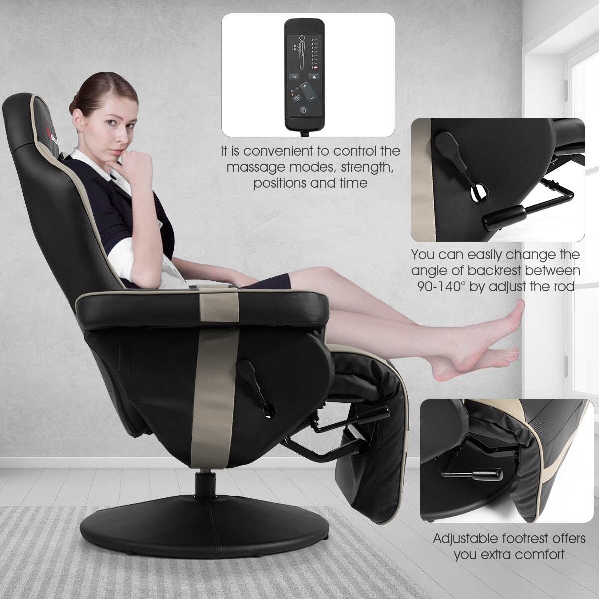 reclining massage gaming chair with footrest