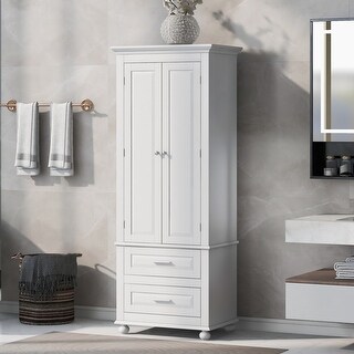 White Linen Cabinet with 3 Drawers and Adjustable Shelf - Bed Bath ...