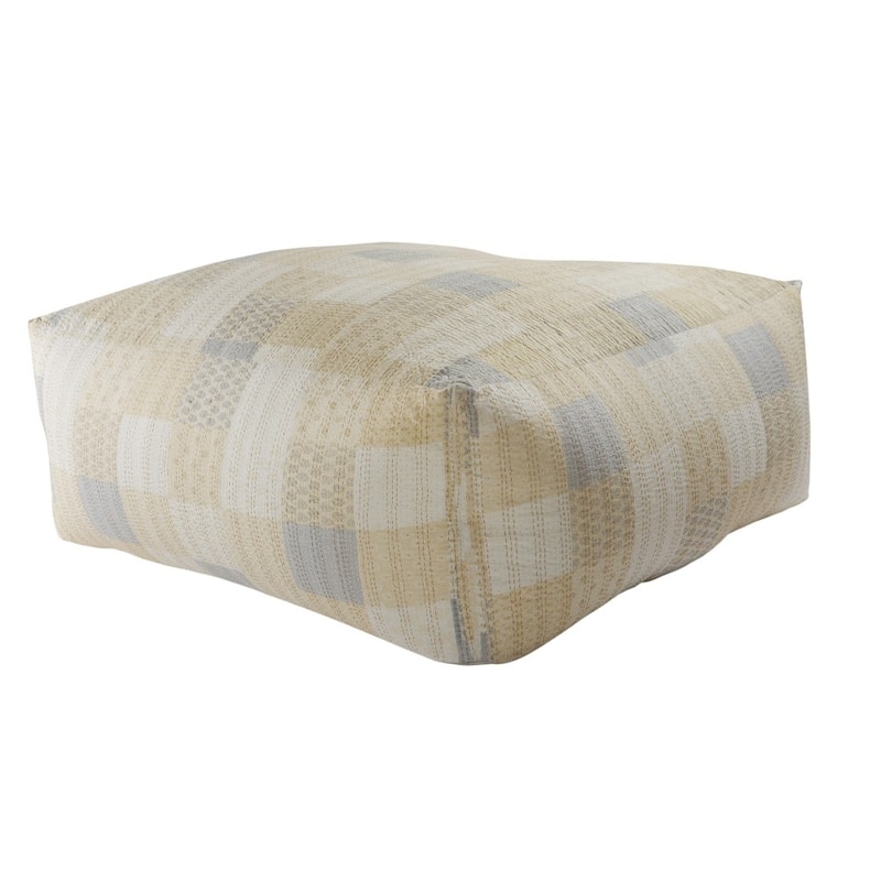 HomeRoots 48" Cream Cotton Patchwork Pouf Ottoman