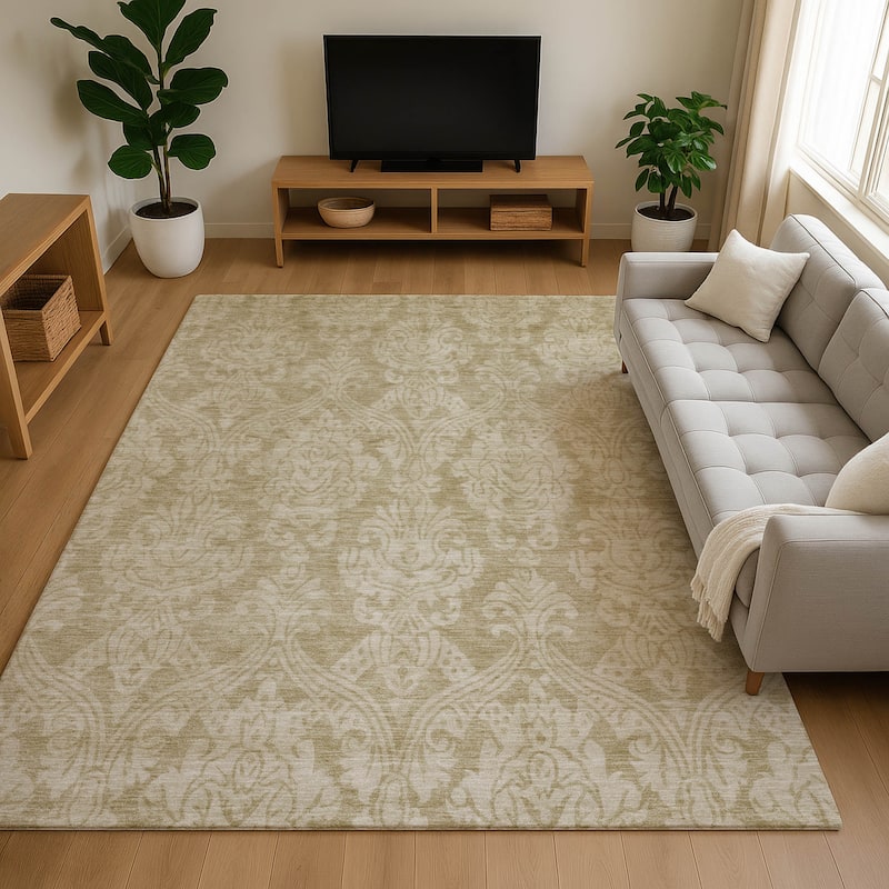 Premium Washable Super Soft Traditional Damask Mayfield Rug - Tan - 10' x 14'
