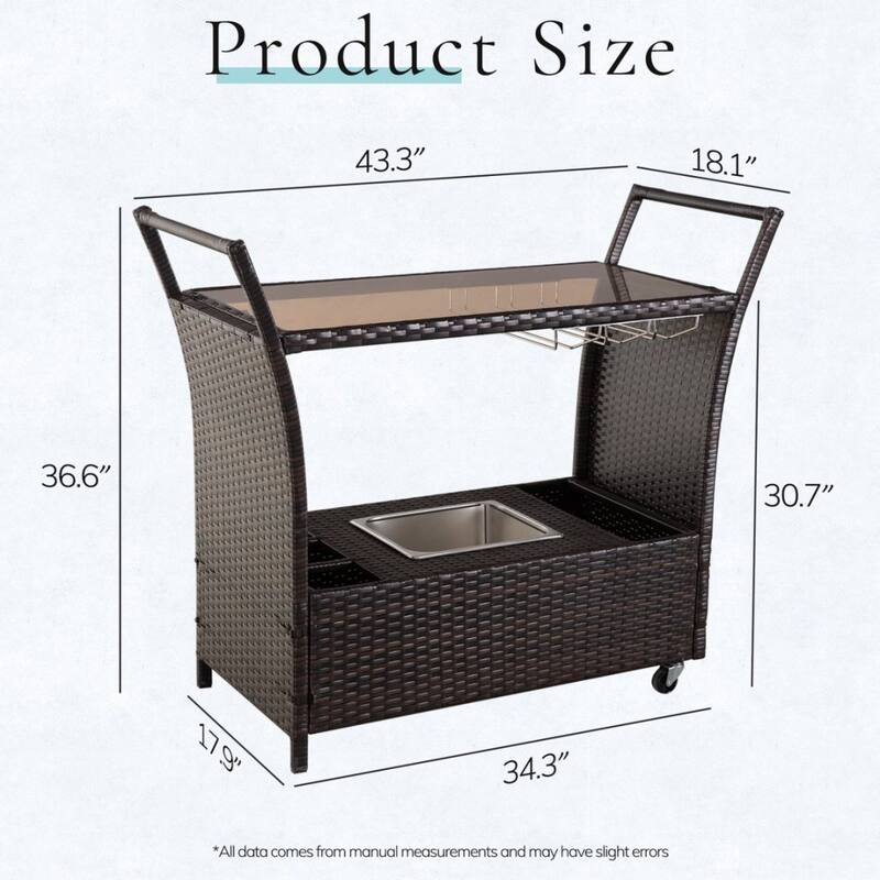 Outdoor Wicker Bar Patio Rattan Counter Table with 2 Steel Shelves
