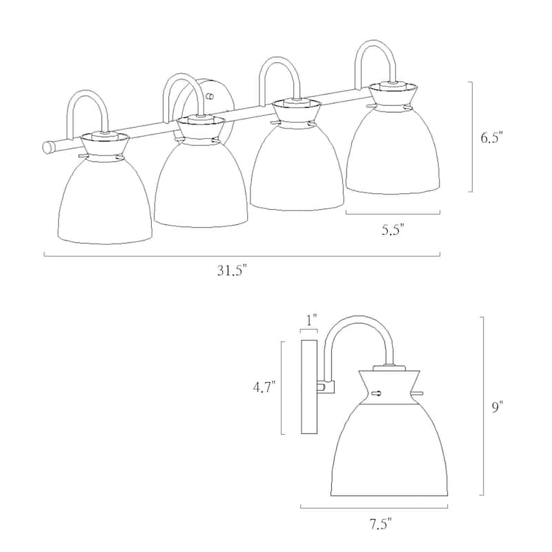 Elisie Modern Glam 4-light Bathroom Vanity Light Transitional Black Gold Sconce with Water Glass - L 31.5" x W 7.5" x H 9"