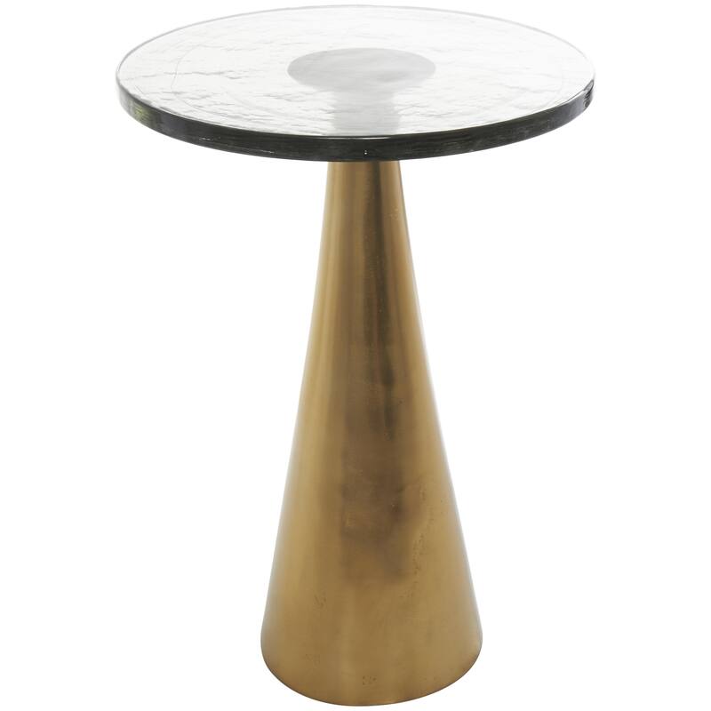 Aluminum Metal Geometric Cone Accent Table with Textured Glass Tabletop - Black or Gold - Roche River Decor