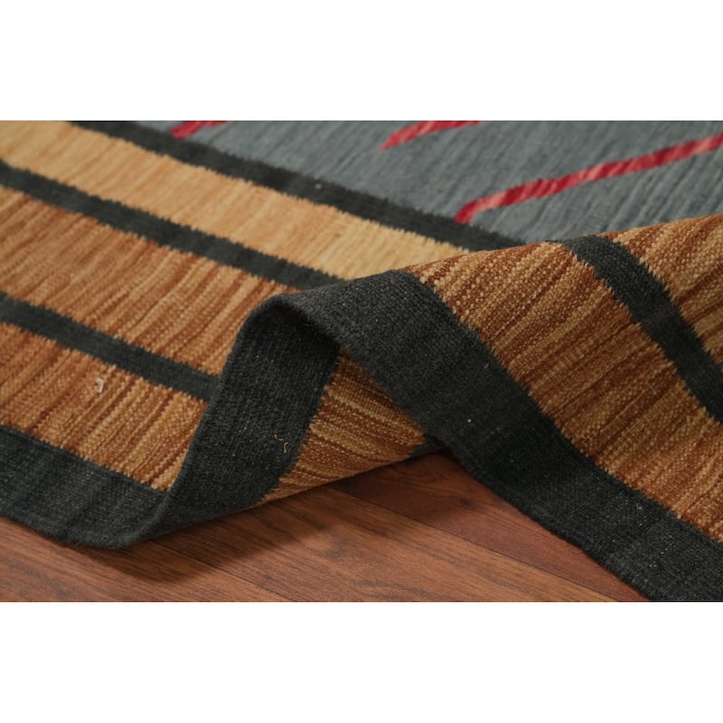 Hand Woven Oriental 100% Wool Carpet Southwestern Modern Brown Kilim Area Rug - 8' 1'' X 5' 0''