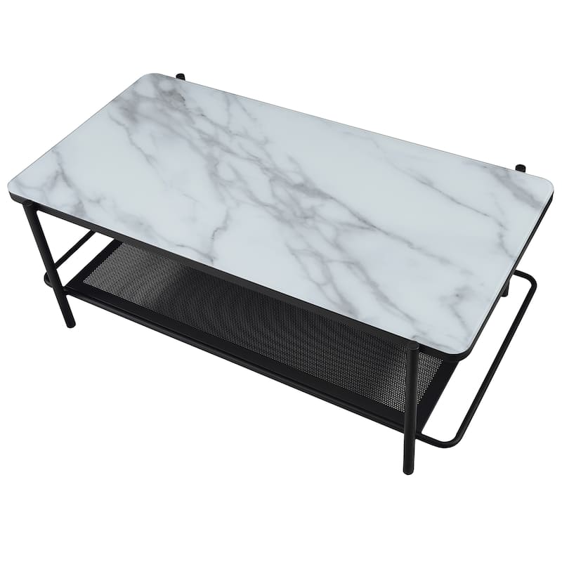 Puetz Contemporary Black Glass Top 2-Piece Coffee Table Set by Furniture of America