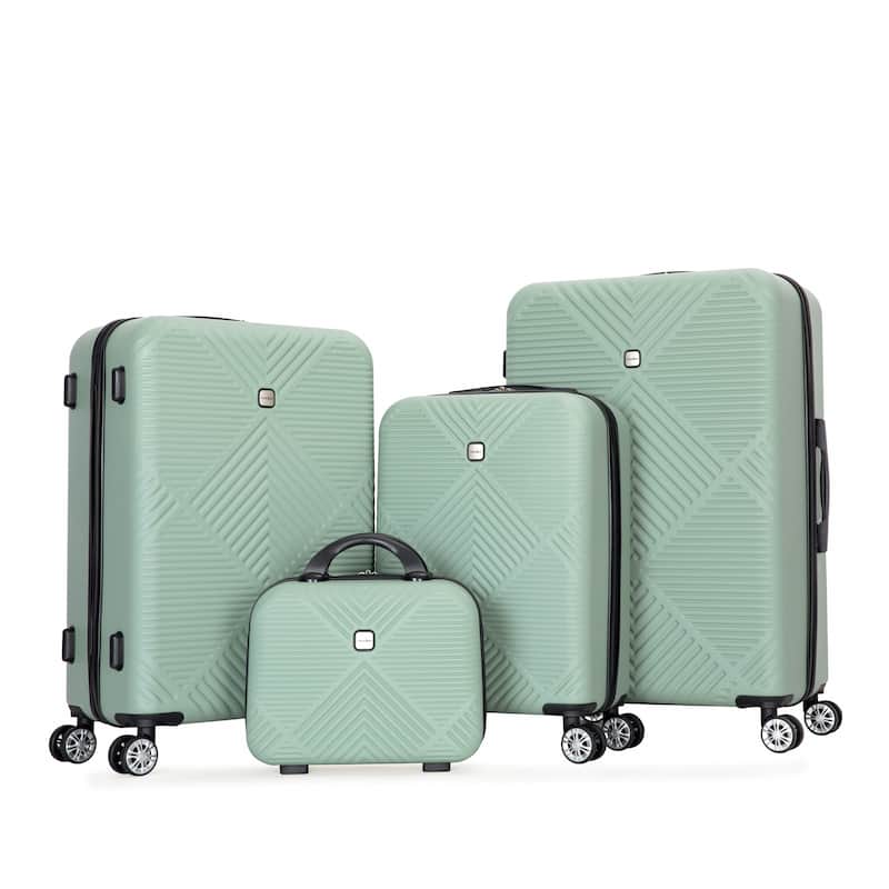 4-piece ABS Lightweight Suitcase Set with 14 inch Makeup Case, Aircraft Wheels (14/20/24/28) - Olive Green