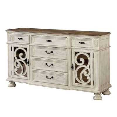 Server With Intricate Wood Inlay Details, Antique White