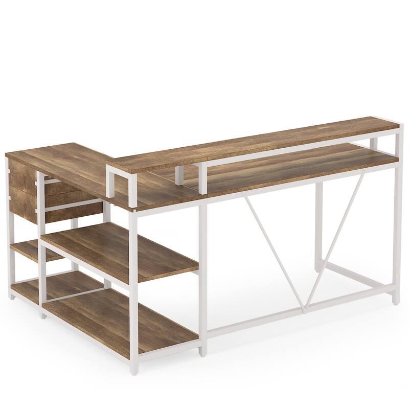 55" L-Shaped Farmhouse Office Desk