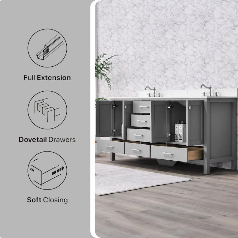 OpalithD 72 in. Bathroom Vanity with Double Sinks, Wood Bath Cabinet with Top