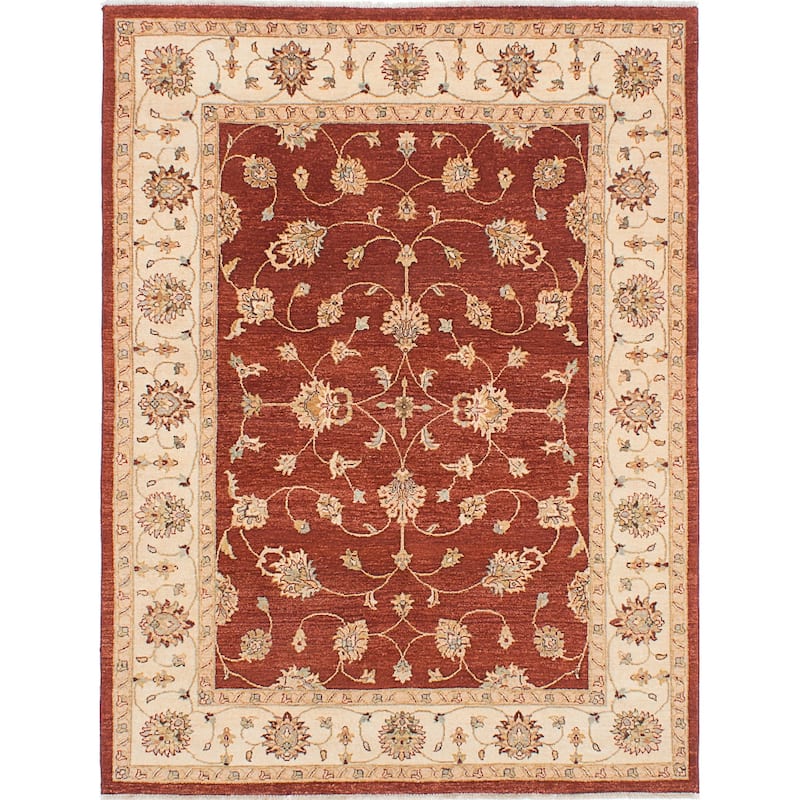 ECARPETGALLERY Hand-knotted Chobi Twisted Red Wool Rug - 5'8" x 7'5" - 5'8" x 7'5" - Dark Red