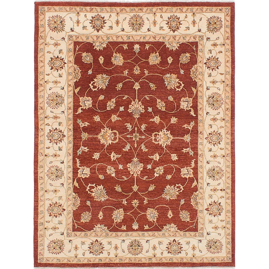 ECARPETGALLERY Hand-knotted Chobi Twisted Red Wool Rug - 5'8" x 7'5"