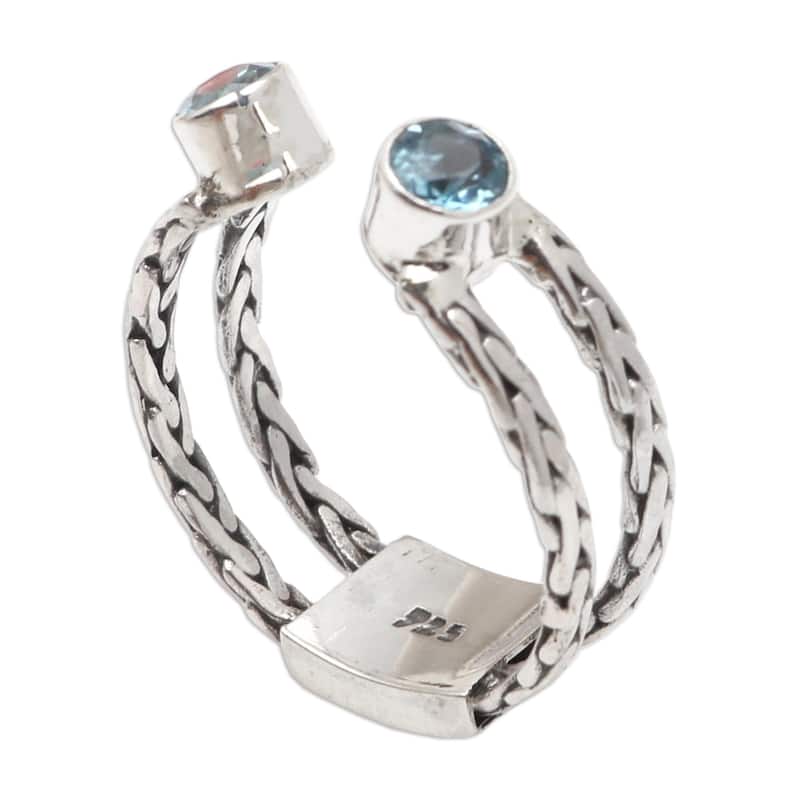 Novica Handmade Ocean Sparkle Blue Topaz Cocktail Ring