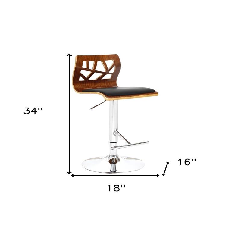 Adjustable Height Bar Chair with Wood Back and Faux Leather Seat - 16” x 18” x 34”