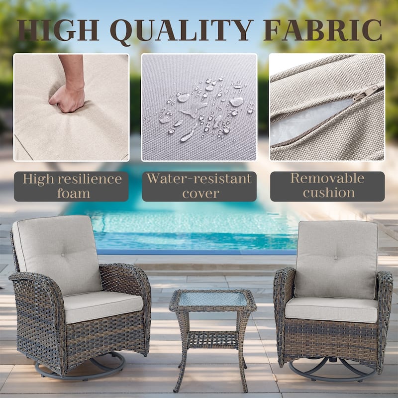 Outdoor Swivel Chairs with Rattan Side Table - Brown