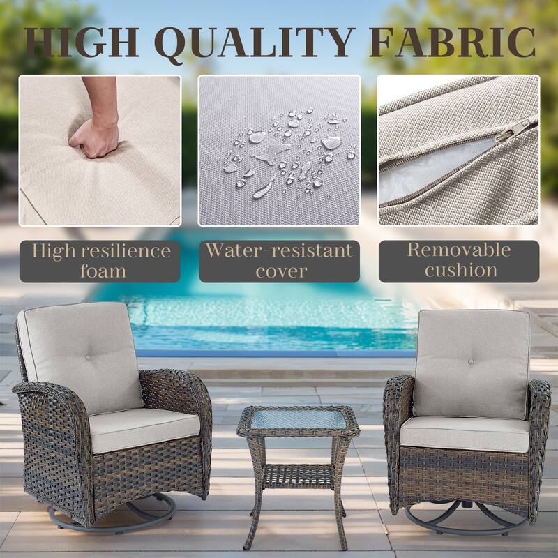 Pocassy Patio Outdoor Sofa Swivel Chairs with Ottman Table Set